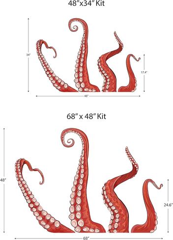 Wallums – Octopus Tentacles Printed Wall Decals for Bathroom, Ocean Murals Peel and Stick, Repositionable Underwater Decals for Walls, Orange Colored Octopus Decor, 48 x 34 Inches Vinyl Wall Decal in Saudi Arabia