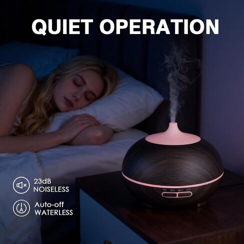 550ml Large Capacity Essential Oil Diffuser with 6 Essential Oil Set, Aromatherapy Ultrasonic Air Humidifier with Timer Setting, 7 Color LED Night Light and Waterless Auto-Off Functions for Home, Spa in Saudi Arabia
