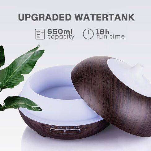 550ml Large Capacity Essential Oil Diffuser with 6 Essential Oil Set, Aromatherapy Ultrasonic Air Humidifier with Timer Setting, 7 Color LED Night Light and Waterless Auto-Off Functions for Home, Spa in Saudi Arabia