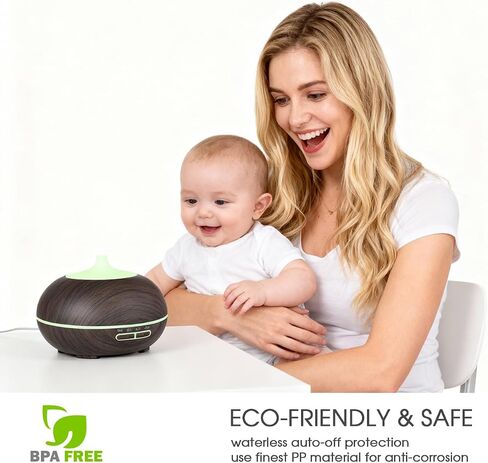 550ml Large Capacity Essential Oil Diffuser with 6 Essential Oil Set, Aromatherapy Ultrasonic Air Humidifier with Timer Setting, 7 Color LED Night Light and Waterless Auto-Off Functions for Home, Spa in Saudi Arabia