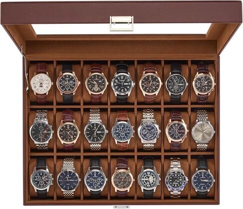 Procase Watch Case for Men ، 14 Slot Mens Watch Box Holder Organizer with Glass Lid ، Watches Display Display Higrids Christmas for Men Women -14 Slot ، Black in Kuwait