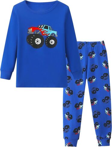 Mikrdoo Boys Pajamas 2-Piece Tagless Snug-Fit Cotton PJs Set Soft Cozy Long Sleeve Top and Pants Sleepwear Size 2-12 Years in Kuwait