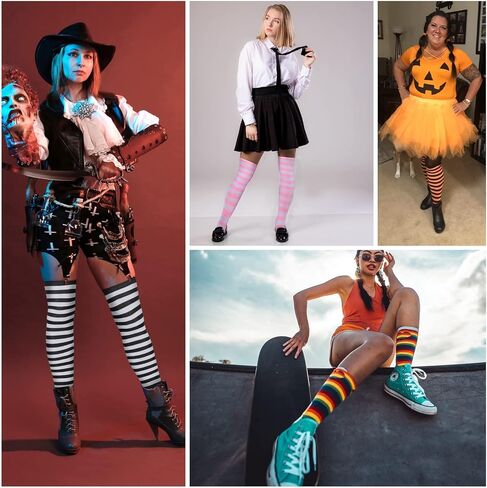 Zando Halloween Striped Womens Thigh High Socks Stay Up Thigh Highs Long Over the Knee Socks Leg Warmers Cosplay Casual in Saudi Arabia
