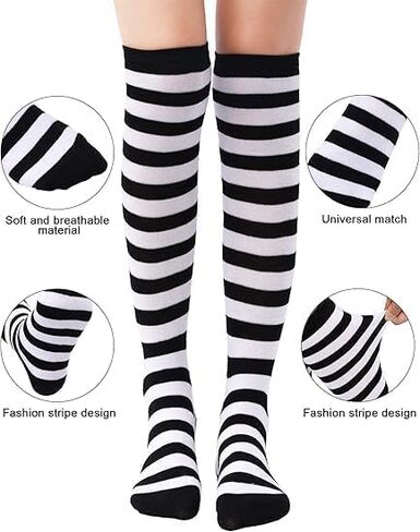 Zando Halloween Striped Womens Thigh High Socks Stay Up Thigh Highs Long Over the Knee Socks Leg Warmers Cosplay Casual in Saudi Arabia