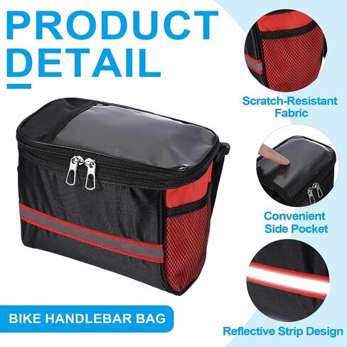 PATIKIL Bike Handlebar Bag, Bicycle Frame Waterproof Bike Basket with Reflective Strip Bicycle for Men Women Outdoor Cycling Mountain Road Bikes, Red in Saudi Arabia