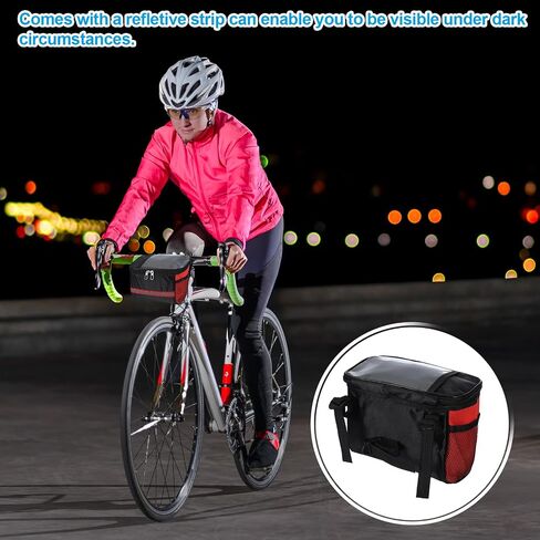 PATIKIL Bike Handlebar Bag, Bicycle Frame Waterproof Bike Basket with Reflective Strip Bicycle for Men Women Outdoor Cycling Mountain Road Bikes, Red in Saudi Arabia