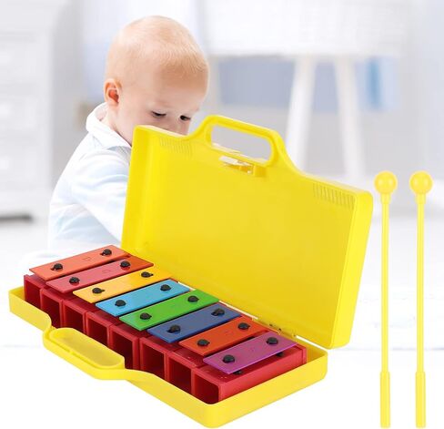 8 Note Xylophone, Professional Children Glockenspiel Musical Instrumen with 2 Drumsticks 1 Yellow Box for Beginners in Saudi Arabia
