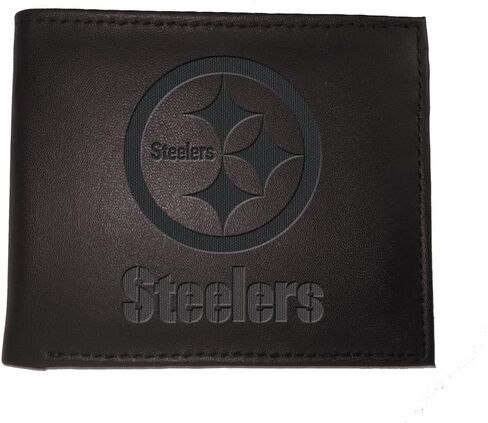 Team Sports America NFL Pittsburgh Steelers Black Wallet | Bi-Fold | Officially Licensed Stamped Logo | Made of Leather | Money and Card Organizer | Gift Box Included in Saudi Arabia