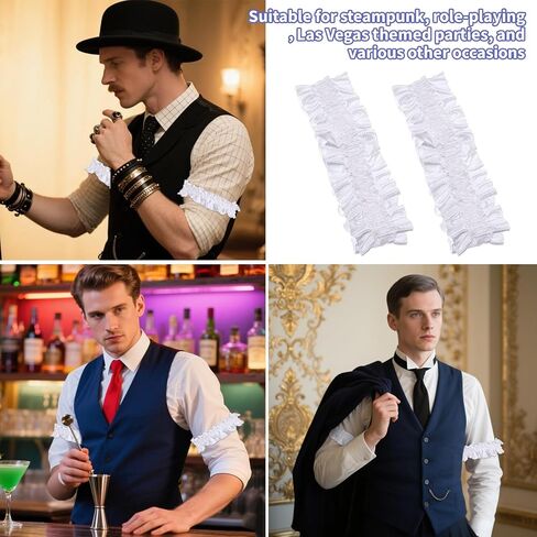 2 PCS Sleve Salters ، Arm Garter Sleeve Vintage anti slip leady ledcty belt costume starly armal stirlers for men dress party accessories for classics party (Black) in Saudi Arabia