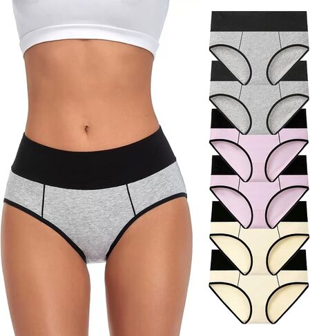6 Pack Ladies Cotton Briefs Women's Soft Mid-High Waisted Panties Breathable Full Coverage Underwears in Saudi Arabia