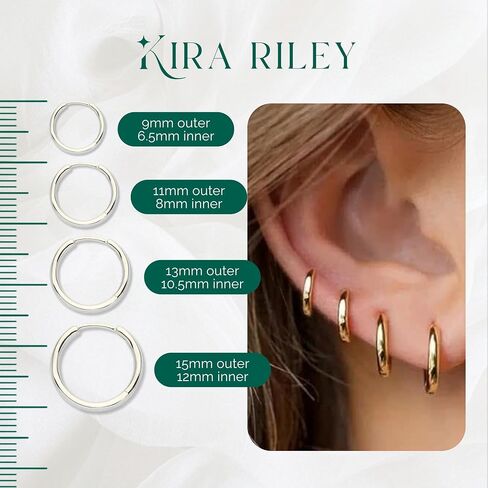 14k Solid Yellow Gold Hoop Earrings for Women and Men - Small Pure Real and Thin Huggies, Hypoallergenic - Jewelry Gifts for Her/Him - Available in 4 Sizes in Saudi Arabia