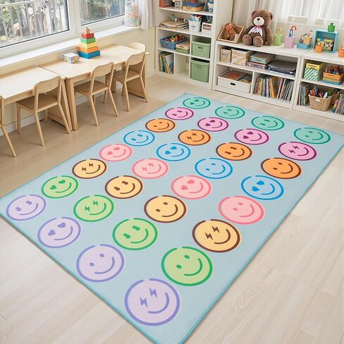 8' x 10' Classroom Rug, Carpets Schoolgirl Style Pastel Smileys Educational Area Rugs for Kids Room Seating Décor, Play Carpet for Teaching and Playroom in Saudi Arabia