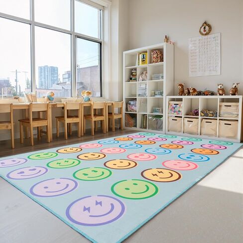 8' x 10' Classroom Rug, Carpets Schoolgirl Style Pastel Smileys Educational Area Rugs for Kids Room Seating Décor, Play Carpet for Teaching and Playroom in Saudi Arabia