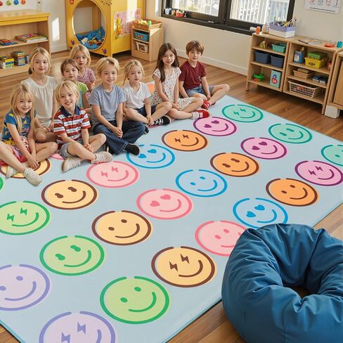 8' x 10' Classroom Rug, Carpets Schoolgirl Style Pastel Smileys Educational Area Rugs for Kids Room Seating Décor, Play Carpet for Teaching and Playroom in Saudi Arabia