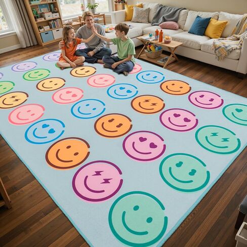 8' x 10' Classroom Rug, Carpets Schoolgirl Style Pastel Smileys Educational Area Rugs for Kids Room Seating Décor, Play Carpet for Teaching and Playroom in Saudi Arabia