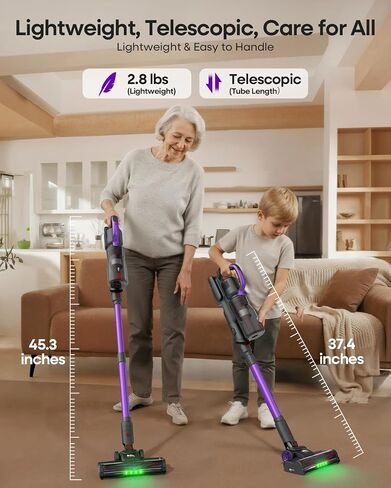 A03 Cordless Vacuum Cleaner 45kpa ، ما يصل إلى 60 دقيقة في وقت التشغيل خفيفة الوزن مكنسة شفط قوية للمنزل للمنزل ، مكافحة الشباك/الذات in Kuwait