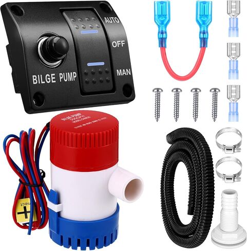 1500gph Automatic Bilge Pump Boat Bilge Pump 12v 24v 3 Way Switch Panel with Built in 15a Circuit Breaker Plumbing Installation Kit for Boat Accessories in Saudi Arabia
