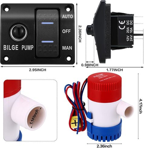 1500gph Automatic Bilge Pump Boat Bilge Pump 12v 24v 3 Way Switch Panel with Built in 15a Circuit Breaker Plumbing Installation Kit for Boat Accessories in Saudi Arabia