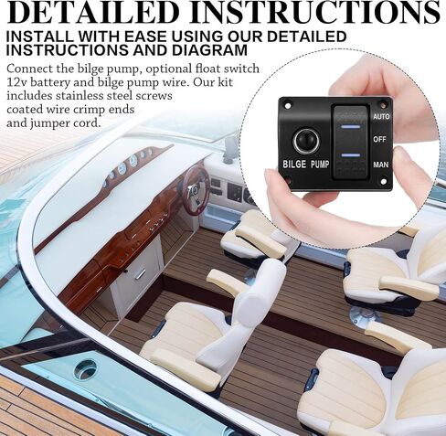 1500gph Automatic Bilge Pump Boat Bilge Pump 12v 24v 3 Way Switch Panel with Built in 15a Circuit Breaker Plumbing Installation Kit for Boat Accessories in Saudi Arabia