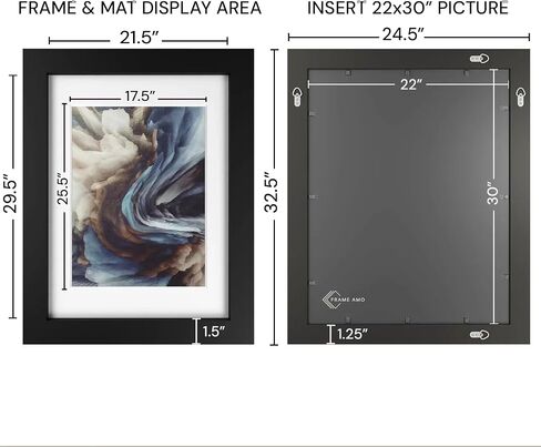 Frame Amo 18x24 White Solid Wood Poster Frame, White Mat for 16x20 Image, Tempered Glass Front, 1.5 inch Wide, and 1 inch Thick in Saudi Arabia