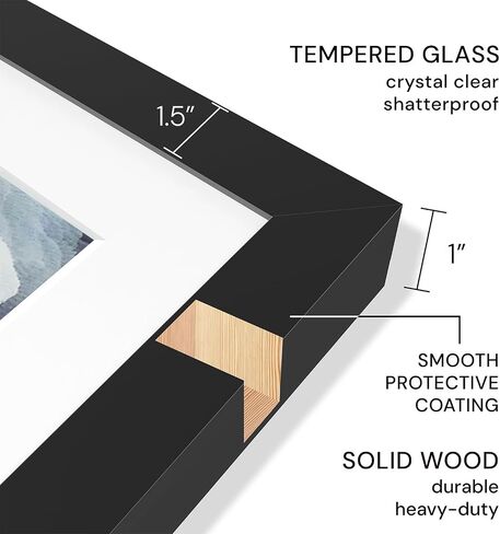 Frame Amo 18x24 White Solid Wood Poster Frame, White Mat for 16x20 Image, Tempered Glass Front, 1.5 inch Wide, and 1 inch Thick in Saudi Arabia