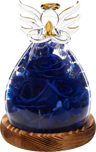 Gift for Women Preserved Flowers Eternal Rose in Glass Angel Forever Flowers Real Red Roses with LED Lights in Mother's Day Birthday Christmas Wedding Ceremony in Saudi Arabia