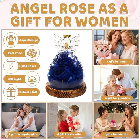 Gift for Women Preserved Flowers Eternal Rose in Glass Angel Forever Flowers Real Red Roses with LED Lights in Mother's Day Birthday Christmas Wedding Ceremony in Saudi Arabia