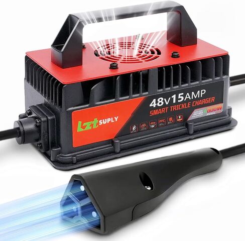 48V 15AMP GOLF CART BATTERCHARCH FOR CLUB CAR ، شاحن مغلق بالكامل مع لوحة تغطية IP67 شواحن ذكية مقاومة للماء لبطاريات 48 فولت في المقدمة (قابس مستدير من 3 أسنان) in Saudi Arabia