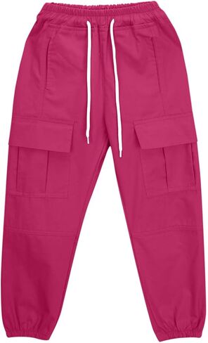 Girls Cargo Pants Y2k Fashion Baggy Hiking Pants Kids Drawstring High Waist Joggers Preppy Outfits Straight Leg Pants in Saudi Arabia