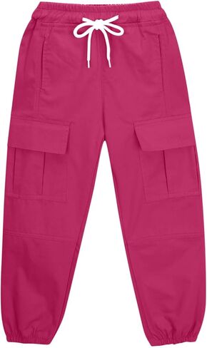 Girls Cargo Pants Y2k Fashion Baggy Hiking Pants Kids Drawstring High Waist Joggers Preppy Outfits Straight Leg Pants in Saudi Arabia