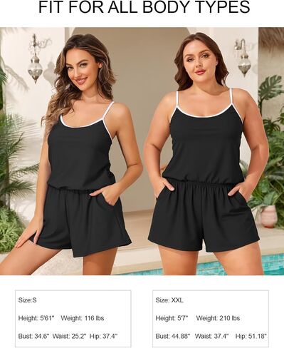Smismivo Swim Romper with Built in Bra and Pockets One Piece Swimsuit Women Cute Color Block Bathing Suits in Saudi Arabia