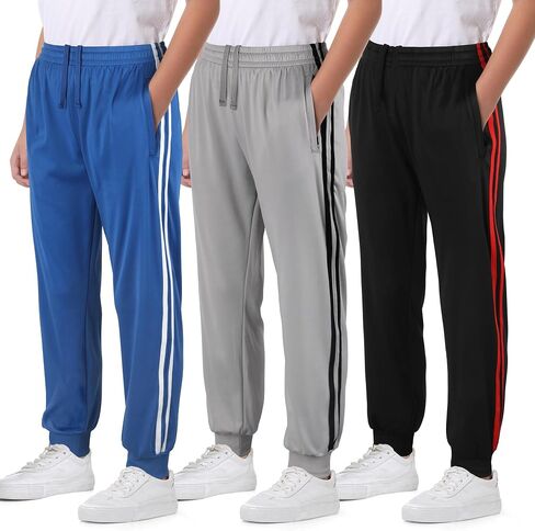 3 Pack Boys Joggers Fleece Lined Sweatpants with Pockets, Boys Athletic Pants for Youth & Kids Sports and Outdoor in Saudi Arabia