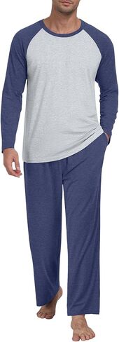 Men's Pajamas Set Sleepwear Pjs Lightweight Long Sleeve Pjs Soft Comfy Sleep Sets with Pockets in Kuwait