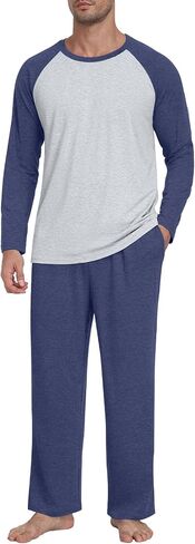 Men's Pajamas Set Sleepwear Pjs Lightweight Long Sleeve Pjs Soft Comfy Sleep Sets with Pockets in Kuwait