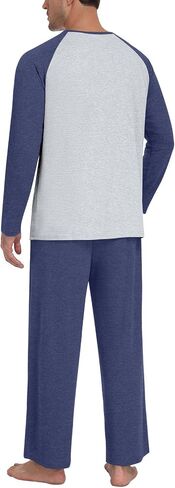 Men's Pajamas Set Sleepwear Pjs Lightweight Long Sleeve Pjs Soft Comfy Sleep Sets with Pockets in Kuwait