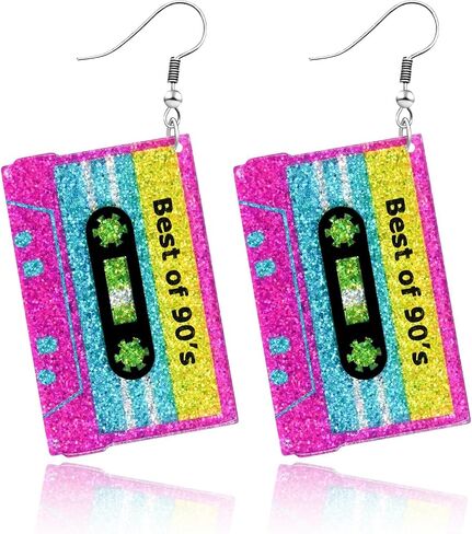 Nanafast 80s Earrings for Women Retro 90s Neon Acrylic Earrings Vintage Cassette Tape Style Jewelry 70s 80s 90s Outfits & Party Accessories for Women in Saudi Arabia