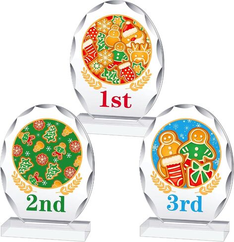 3 Pcs Christmas Contest Trophy Set 1ST 2ND 3RD Place Cookie Gingerbread Man House Pajamas Competition Kit Acrylic Awards Funny Xmas Party Trophies Tabletop Decor in Saudi Arabia
