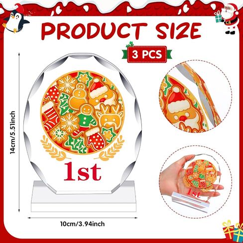 3 Pcs Christmas Contest Trophy Set 1ST 2ND 3RD Place Cookie Gingerbread Man House Pajamas Competition Kit Acrylic Awards Funny Xmas Party Trophies Tabletop Decor in Saudi Arabia