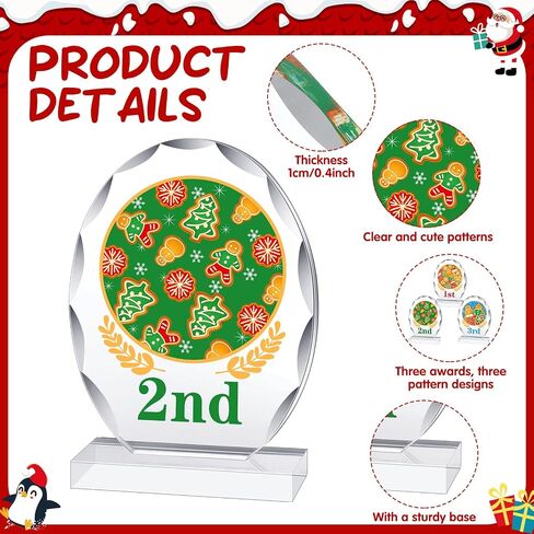 3 Pcs Christmas Contest Trophy Set 1ST 2ND 3RD Place Cookie Gingerbread Man House Pajamas Competition Kit Acrylic Awards Funny Xmas Party Trophies Tabletop Decor in Saudi Arabia