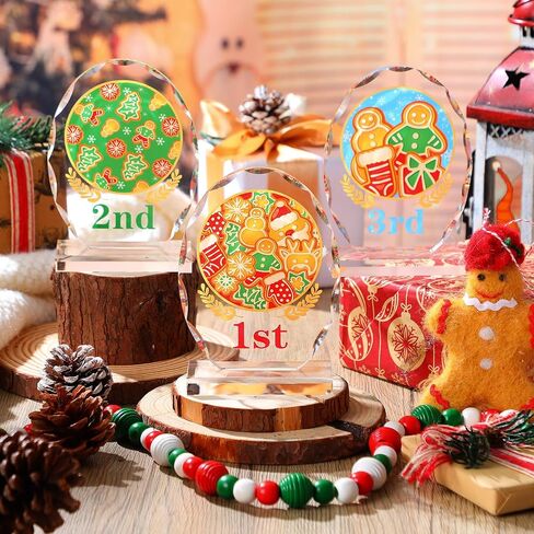 3 Pcs Christmas Contest Trophy Set 1ST 2ND 3RD Place Cookie Gingerbread Man House Pajamas Competition Kit Acrylic Awards Funny Xmas Party Trophies Tabletop Decor in Saudi Arabia