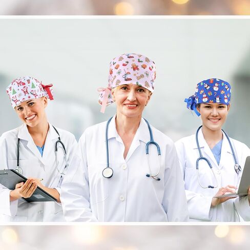 Croknit 6 Pcs Scrub Caps Satin Lined Scrub Caps Women Nurse Surgical Hat with Sweatband Buttons Adjustable Pouch Tie Back in Kuwait