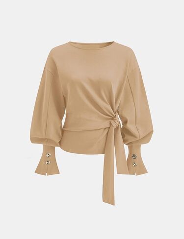 Women’s Twist Knot Sweatshirt Balloon Sleeve Side Tie Front Pullover Crew Neck Long Sleeve Loose Fit Tops Fall Clothes in Saudi Arabia