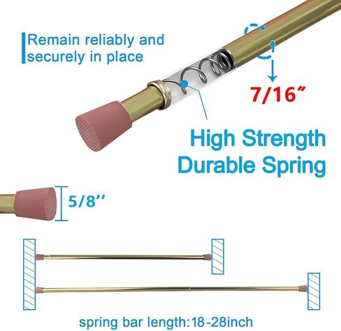 قضيب ستارة Kowibcl طول قابل للتعديل، قضبان ستائر زنبركية للمطبخ والحمام والنافذة (نحاس - قطعتان، من 45.7 سم إلى 28 بوصة) in Kuwait
