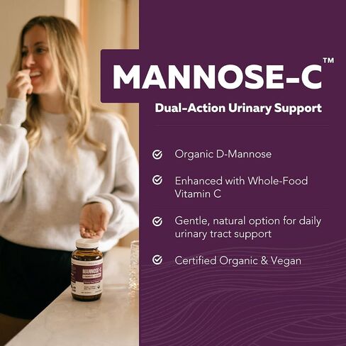 Mannose-C - د-مانوز عضوي + فيتامين C للأغذية الكاملة، مكمل طبيعي لدعم التهابات المسالك البولية لغسل وتنظيف المسالك البولية، صحة بولية عضوية معتمدة للنساء، نباتي، غير معدل وراثيًا (60 حصة) in Saudi Arabia