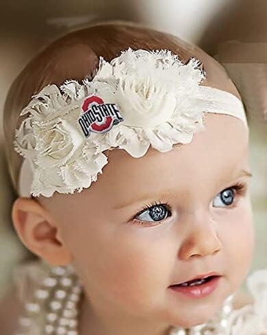 Ohio State Buckeyes Baby Shabby Flower Hair Bow Headband - White in Saudi Arabia