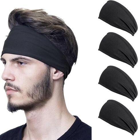 4 Piece Sports Headbands, Quick Dry Sweat Band, Stretchy Headband for Men and Women for Running, Football, Yoga, Fitness Workout, everyone in Saudi Arabia