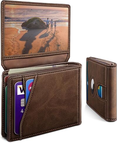 محفظة Airtag للرجال ، مع Pocket 2 Id Window 13 بطاقة ، حامل بطاقة الجيب الأمامي من الجلد النحيف RFID مع صندوق الهدايا in Saudi Arabia