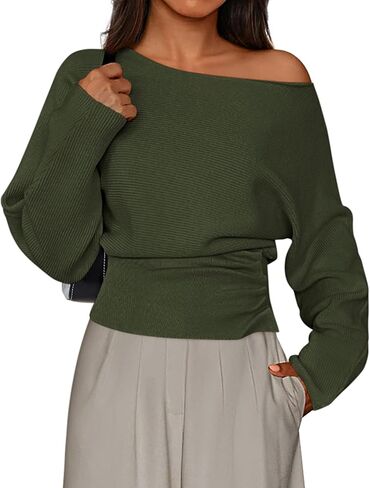 PRETTYGARDEN Women Off The Shoulder Sweater 2025 Fall Trendy Long Batwing Sleeve Knit Pullover Going Out Tops Winter Clothing in Saudi Arabia