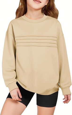 Haloumoning Kids Girls Crewneck Sweatshirt Casual Long Sleeve Pleated Front Casual Fall Pullover Tops 5-14 Years in Saudi Arabia