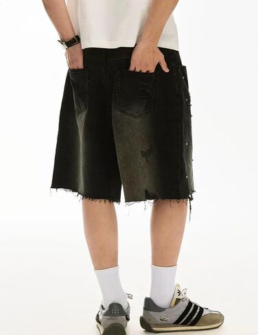 Fcoolyeet Men Jean شورت Y2K Rhinestone Denim Bermuda Shorts Long Baggy Jorts Streetwear Women in Kuwait